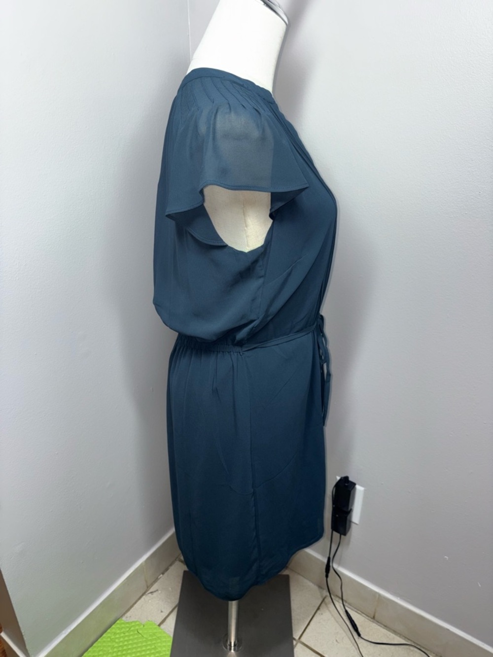 H&M Dark Teal Chiffon Dress Pin-Tuck Pleats Minimalist Dark Academia Size Small - Picture 6 of 16